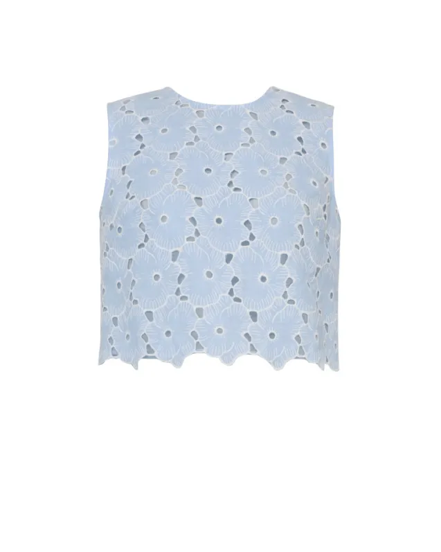 Broderie Anglaise Top Light Blue