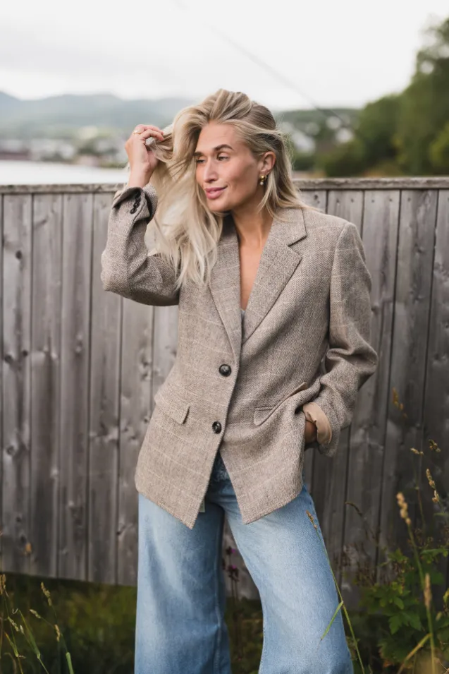Brook Check Blazer Taupe Herringbone