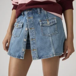 Button Front Skort Indigo Worn In