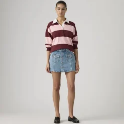Button Front Skort Indigo Worn In