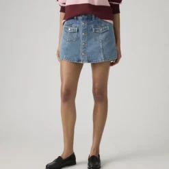 Button Front Skort Indigo Worn In