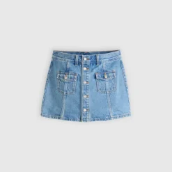 Button Front Skort Indigo Worn In