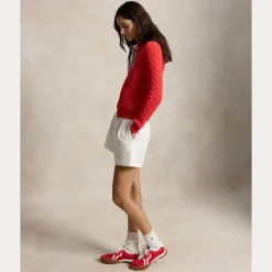 Cable Knit Cotton Full Zip Hoodie Bright Hibiscus