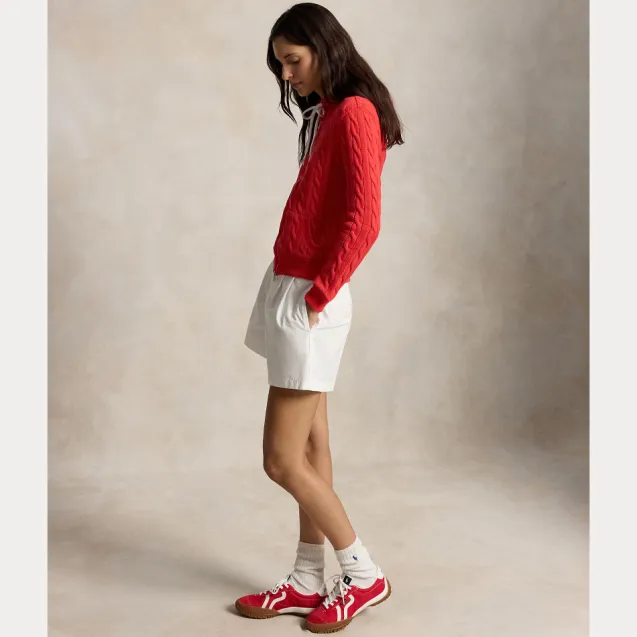 Cable Knit Cotton Full Zip Hoodie Bright Hibiscus