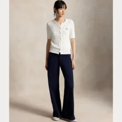 Cable Knit Cotton Short Sleeve Cardigan White