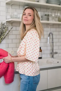 Cambria Dot SS Blouse Offwhite