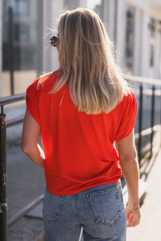 Camilla Ruched Shoulder Top Flame