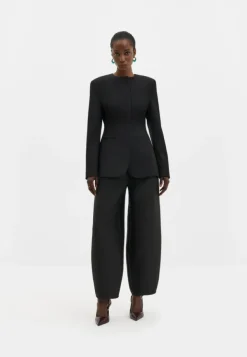 Carol Collarless Wool-Silk Evening Blazer Black