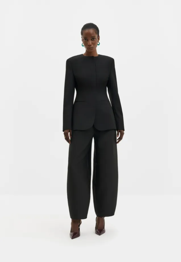 Carol Collarless Wool-Silk Evening Blazer Black