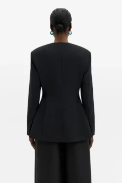 Carol Collarless Wool-Silk Evening Blazer Black
