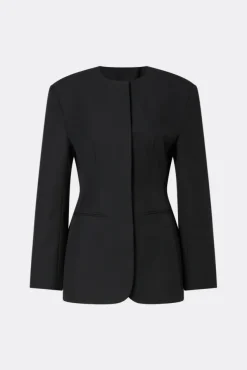 Carol Collarless Wool-Silk Evening Blazer Black