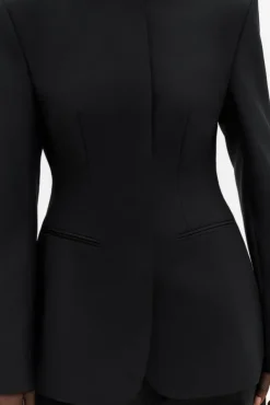 Carol Collarless Wool-Silk Evening Blazer Black