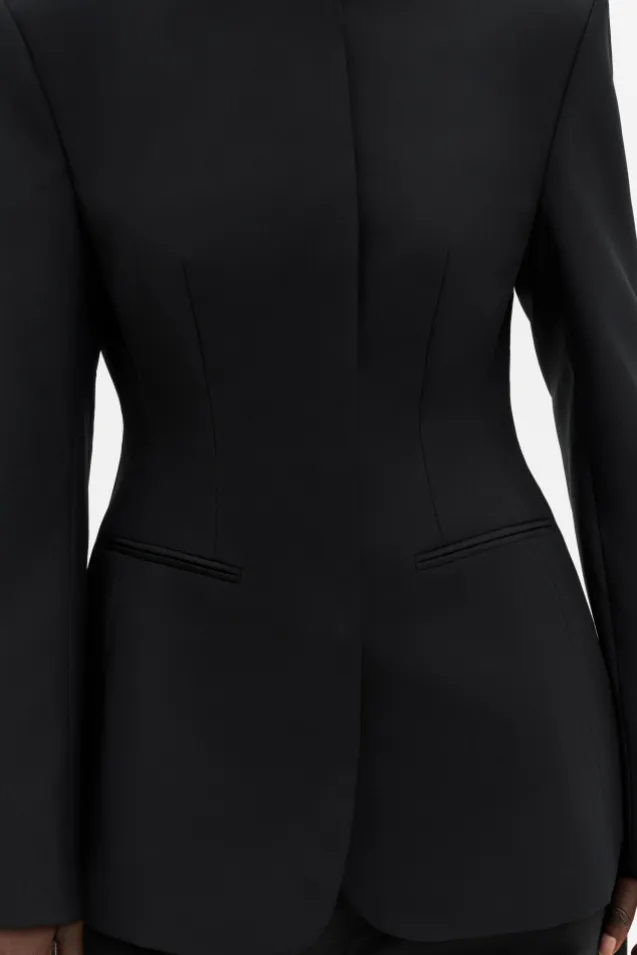 Carol Collarless Wool-Silk Evening Blazer Black
