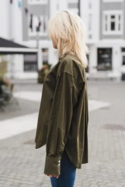 Caryn Poplin Khaki Dark Forest