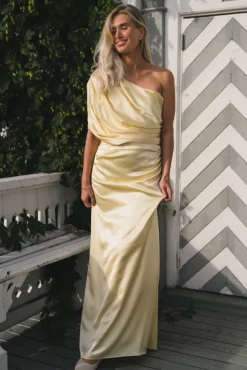 Cassia Draped Fitted Maxi Dress Light Lemon