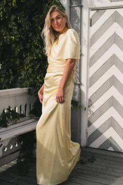 Cassia Draped Fitted Maxi Dress Light Lemon