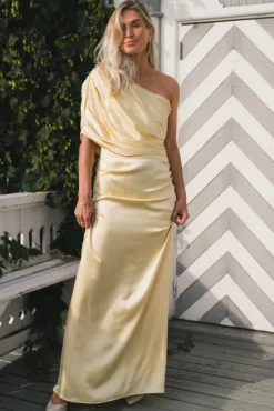 Cassia Draped Fitted Maxi Dress Light Lemon