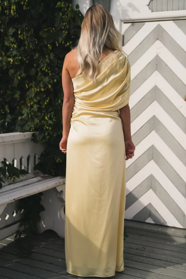 Cassia Draped Fitted Maxi Dress Light Lemon