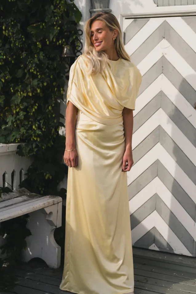 Cassia Draped Fitted Maxi Dress Light Lemon