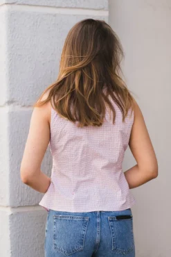 Celest Check Top Light Pink