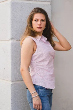 Celest Check Top Light Pink