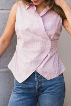 Celest Check Top Light Pink