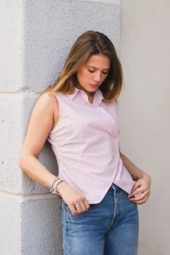 Celest Check Top Light Pink