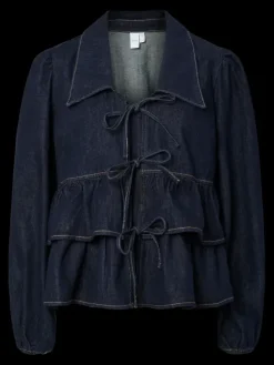Celina LS Denim Tie Top Dark Blue Denim