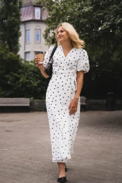 Clarine Linen Dot Dress White