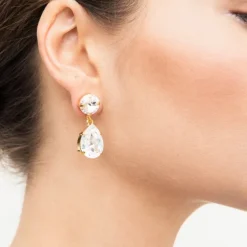 Classic Drop Earrings Gold Crystal