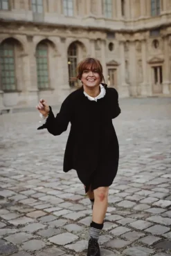 Cord Coat Dress Black