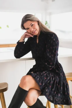Cornell Fine Print Dress Dark Navy