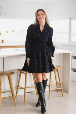 Cornell Fine Print Dress Dark Navy