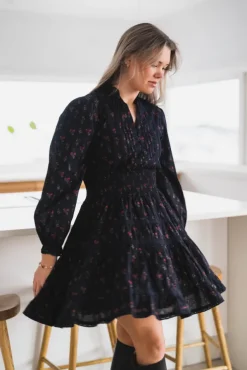 Cornell Fine Print Dress Dark Navy