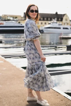 Cotton Slub Midi Dress Blue Paisley