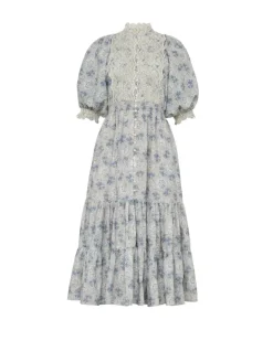 Cotton Slub Midi Dress Blue Paisley