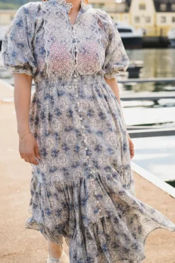 Cotton Slub Midi Dress Blue Paisley