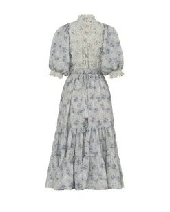 Cotton Slub Midi Dress Blue Paisley