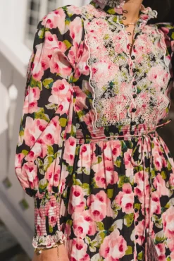 Cotton Slub Midi Dress Rose Bouquet