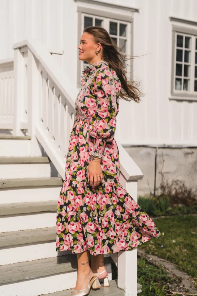 Cotton Slub Midi Dress Rose Bouquet