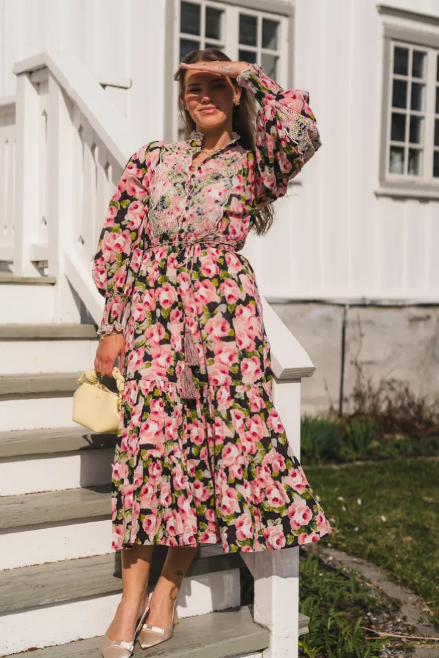 Cotton Slub Midi Dress Rose Bouquet