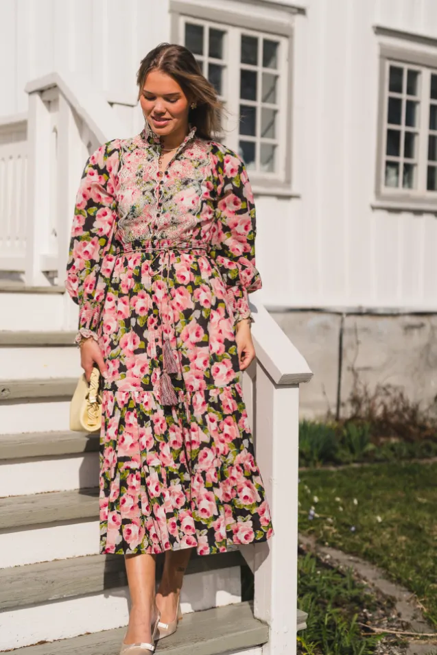 Cotton Slub Midi Dress Rose Bouquet