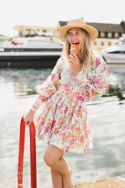 Cotton Slub Mini Dress Flora