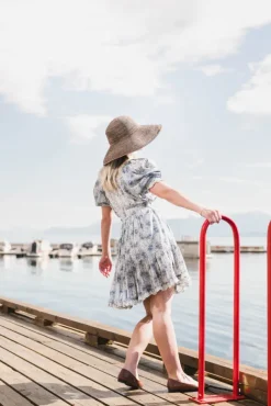 Cotton Slub Shift Dress Blue Paisley