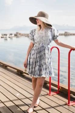 Cotton Slub Shift Dress Blue Paisley