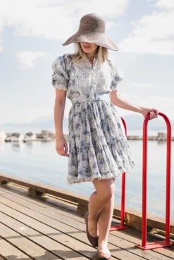 Cotton Slub Shift Dress Blue Paisley