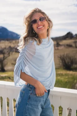 Cottuna Drapy Mesh Top Light Blue