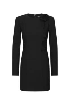 Crepe Mini Flower Dress Black