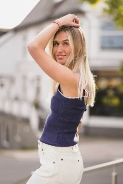 Crochet Trim Tank Graystone