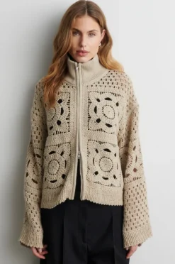 Crosette Knit Cardigan Camel